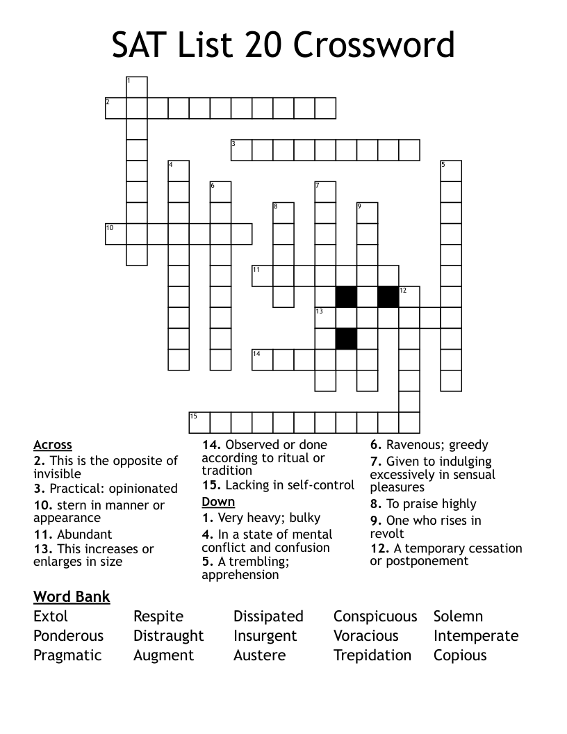 SAT List 20 Crossword