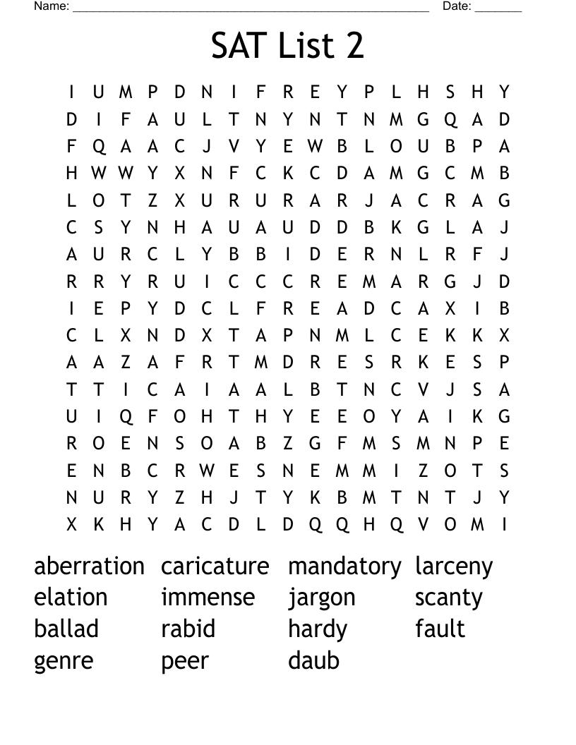 SAT List 2 Word Search