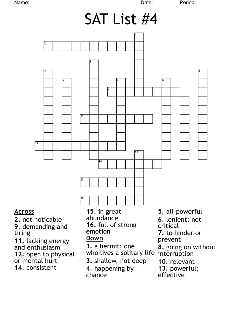 SAT List #4 Crossword
