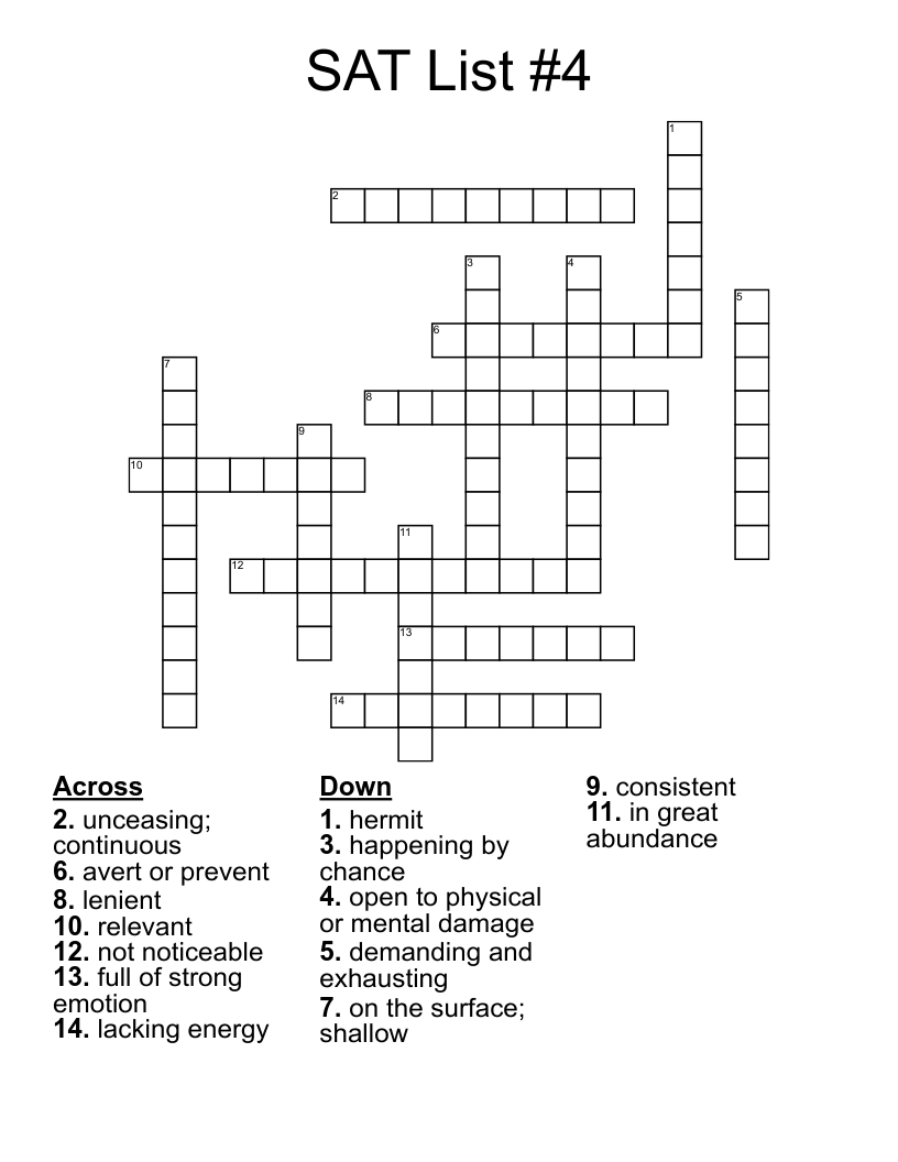 SAT List #4 Crossword
