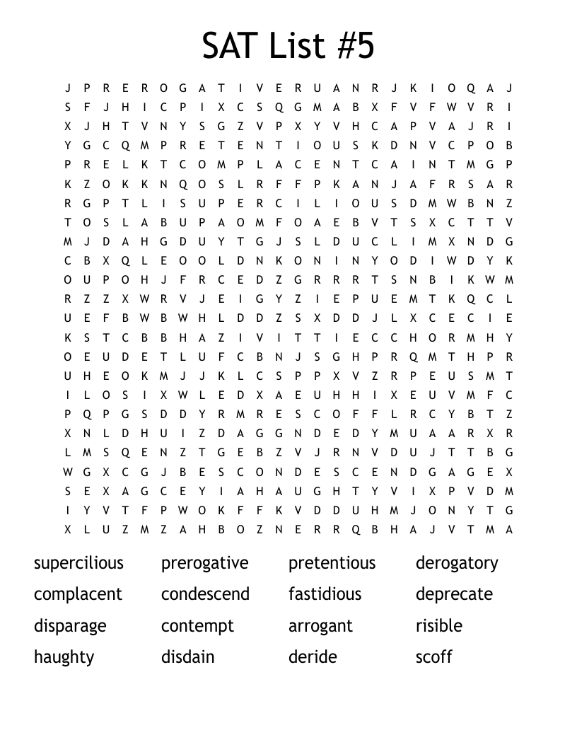 SAT List #5 Word Search