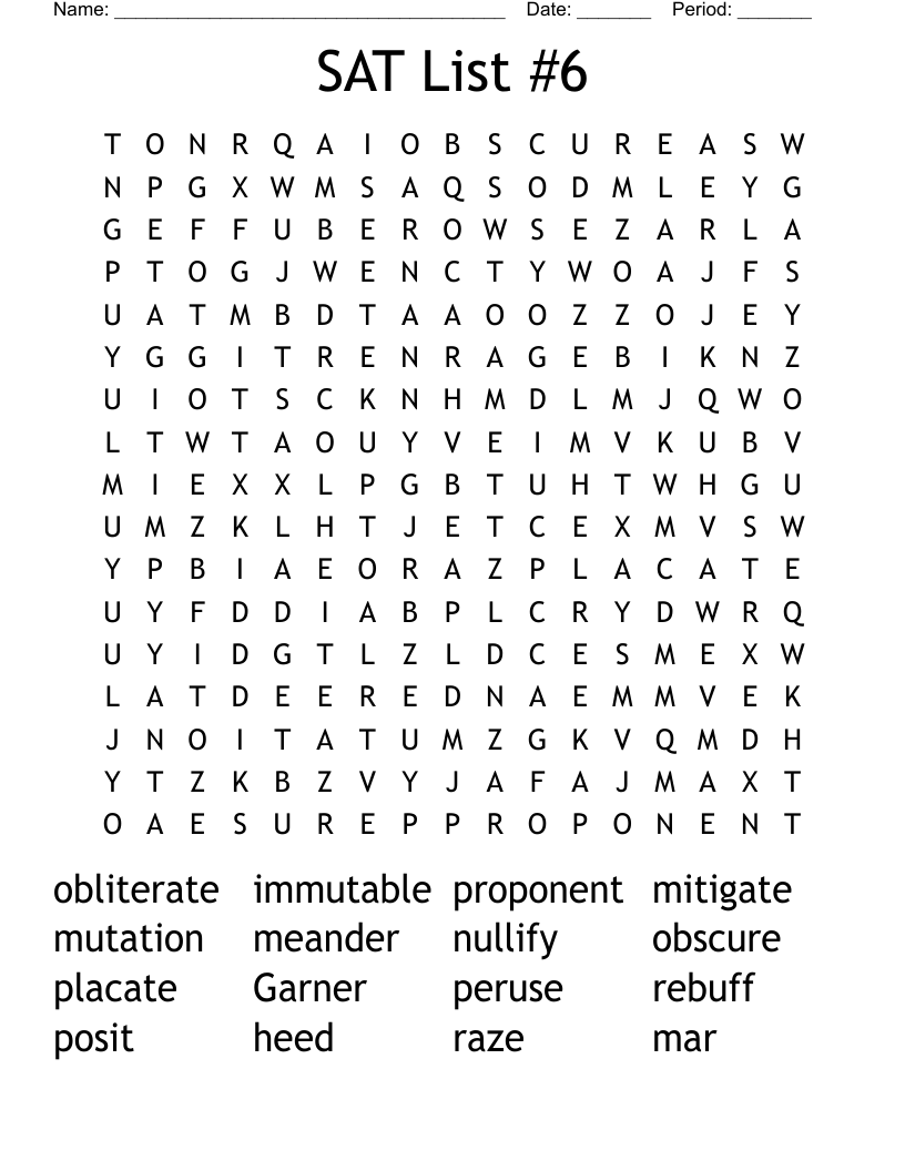 SAT List #6 Word Search