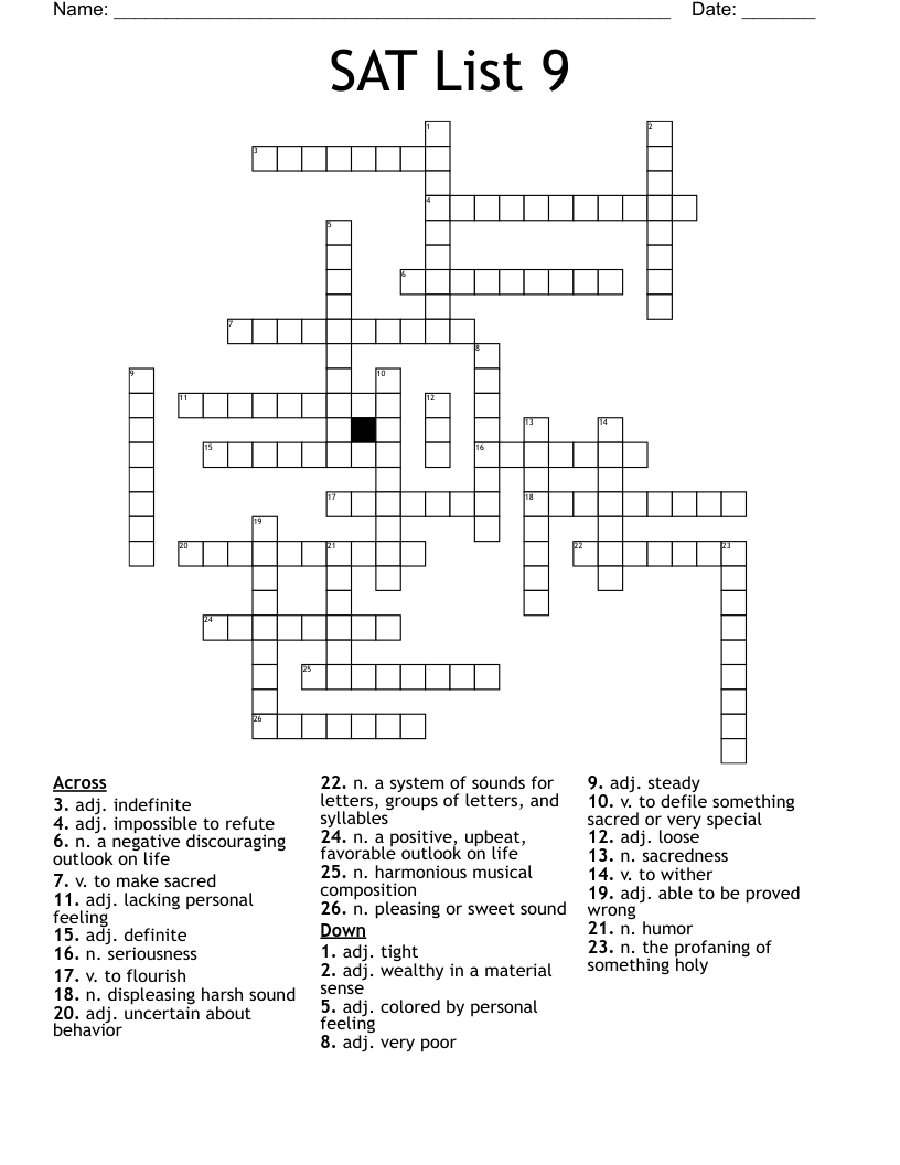 SAT List 9 Crossword