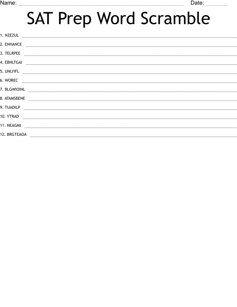 SAT Prep Word Scramble