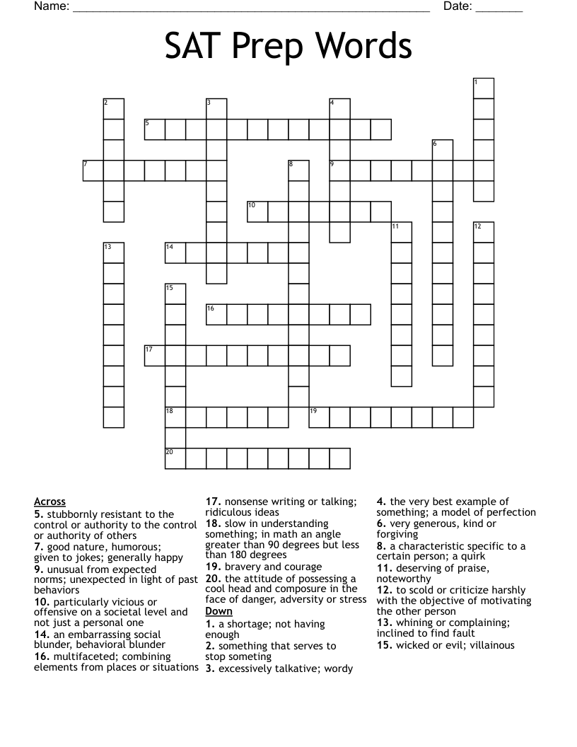 SAT Prep Words Crossword