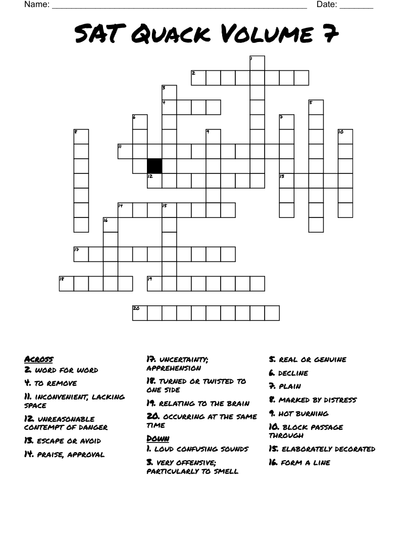 SAT Quack Volume 7 Crossword