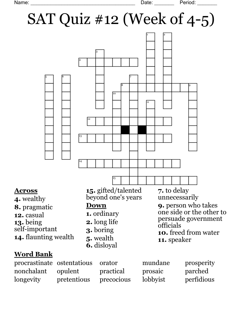 SAT Quiz #12 (Week of 4-5) Crossword