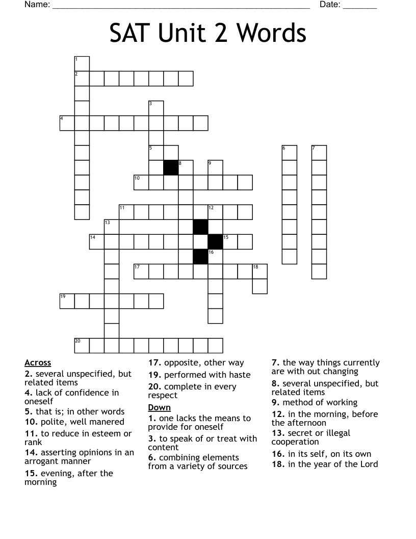 SAT Unit 2 Words Crossword