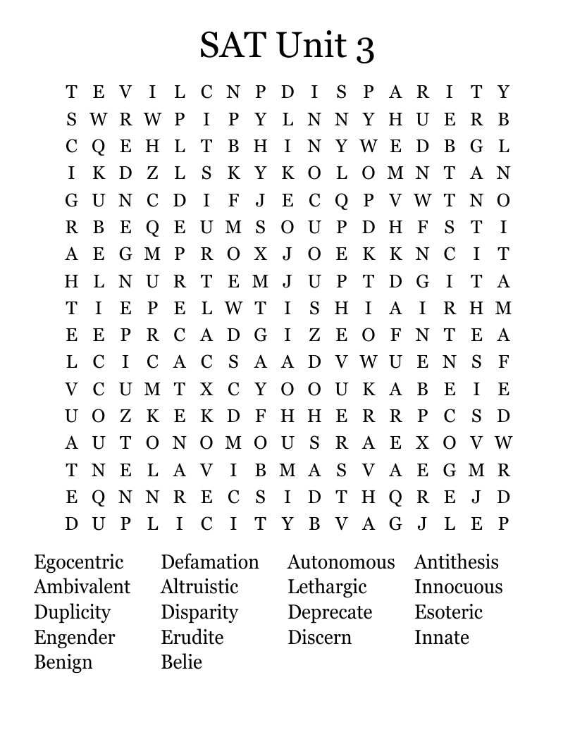 SAT Unit 3 Word Search