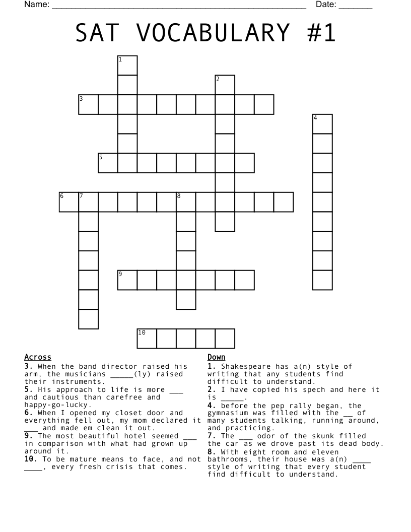 SAT VOCABULARY #1 Crossword
