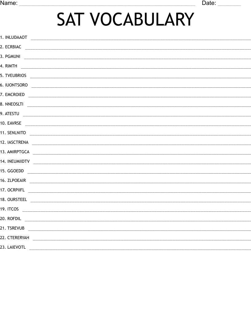 SAT VOCABULARY Word Scramble