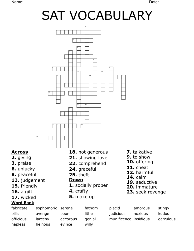 SAT VOCABULARY Crossword