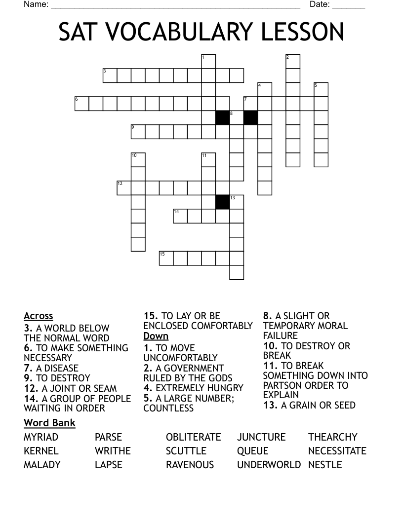 SAT VOCABULARY LESSON Crossword