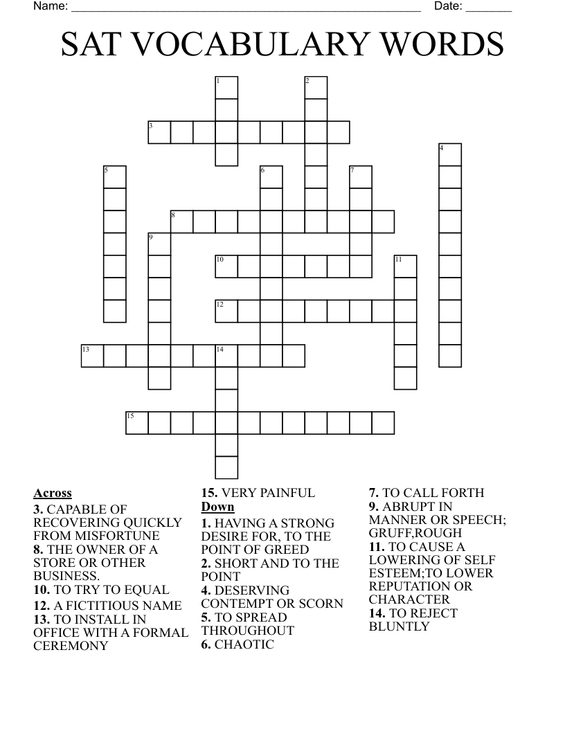SAT VOCABULARY WORDS Crossword