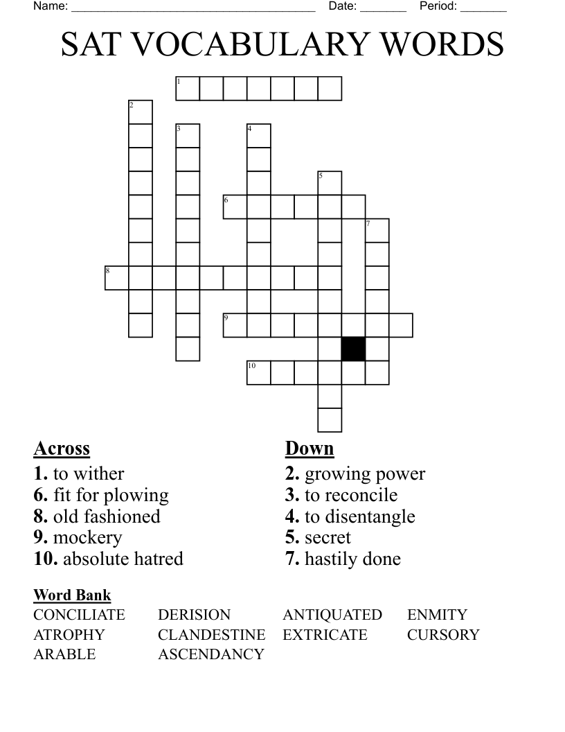 SAT VOCABULARY WORDS Crossword