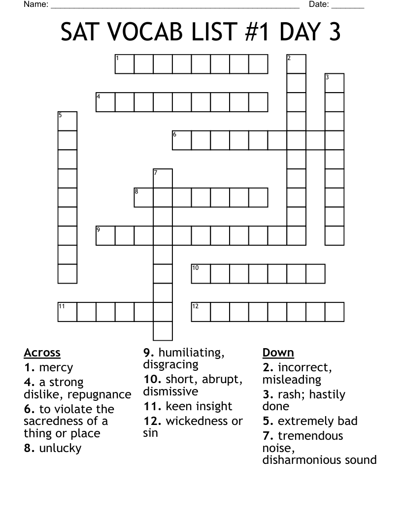 SAT VOCAB LIST #1 DAY 3 Crossword