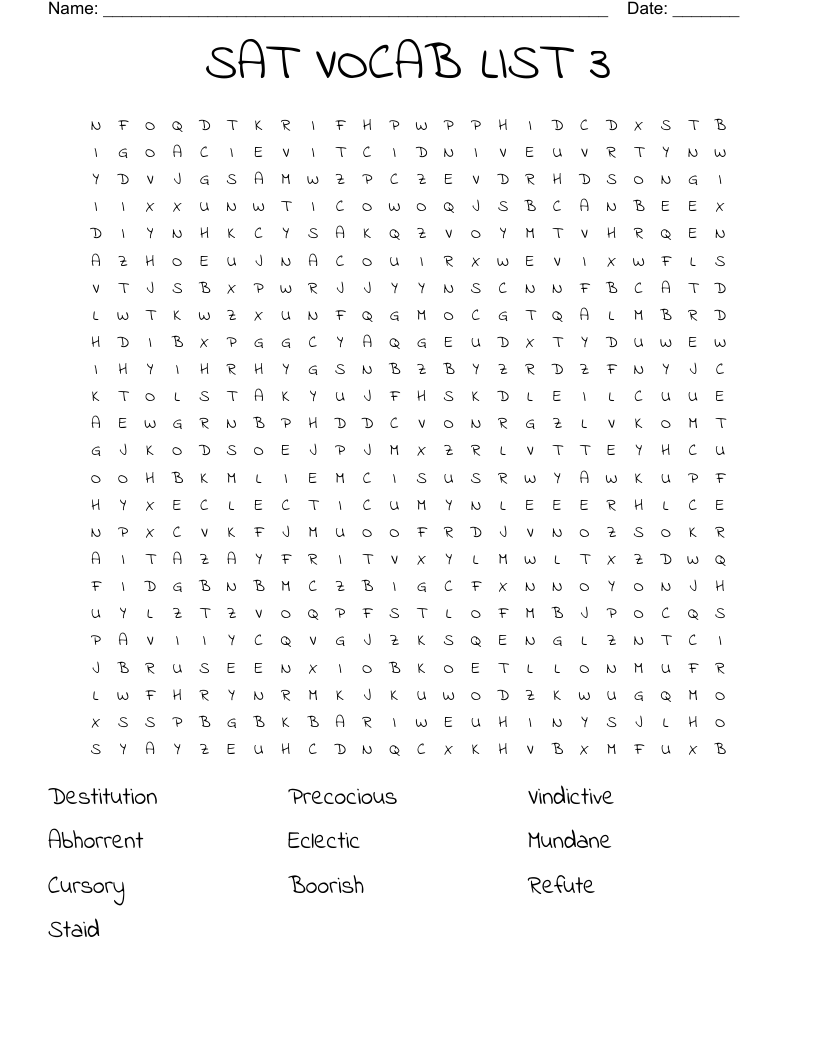 SAT VOCAB LIST 3 Word Search