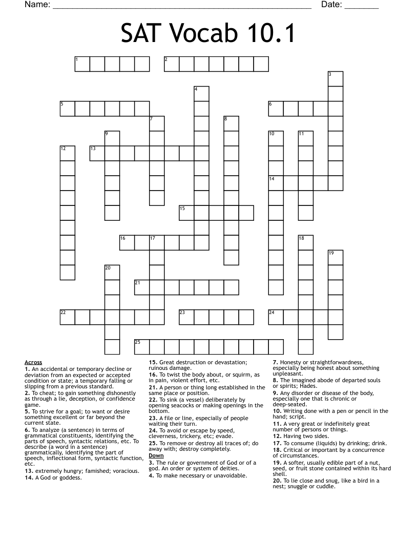 SAT Vocab 10.1 Crossword