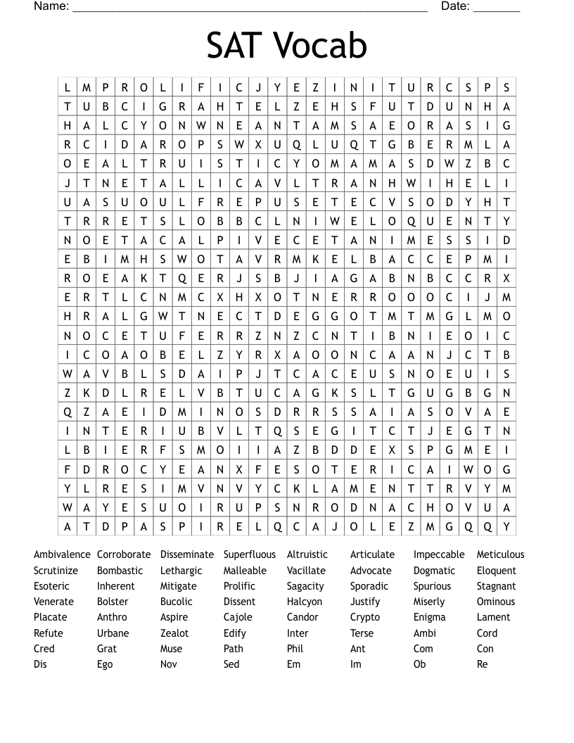 SAT Vocab Word Search
