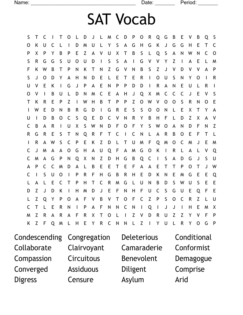 SAT Vocab Word Search
