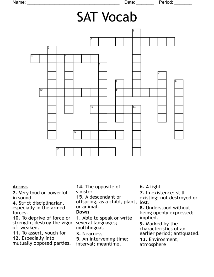 SAT Vocab Crossword