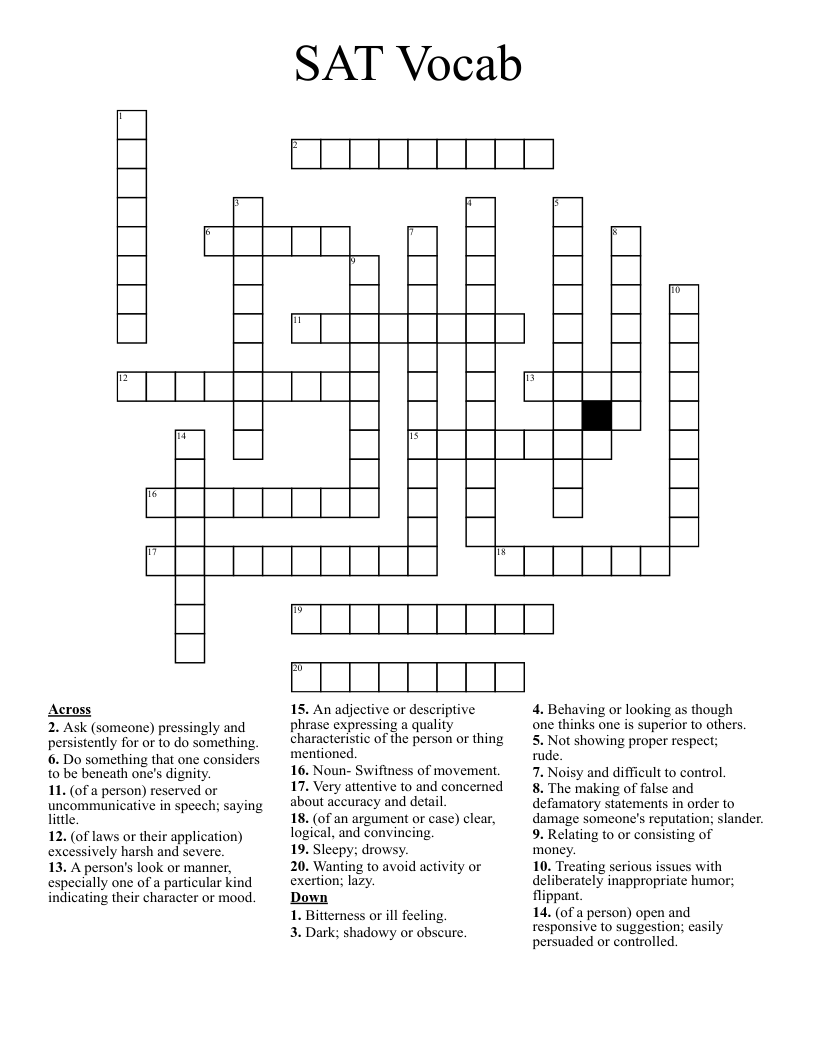 SAT Vocab Crossword