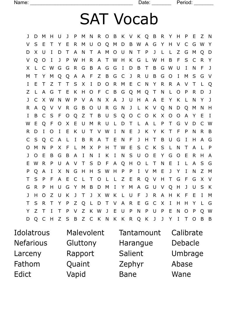 SAT Vocab Word Search