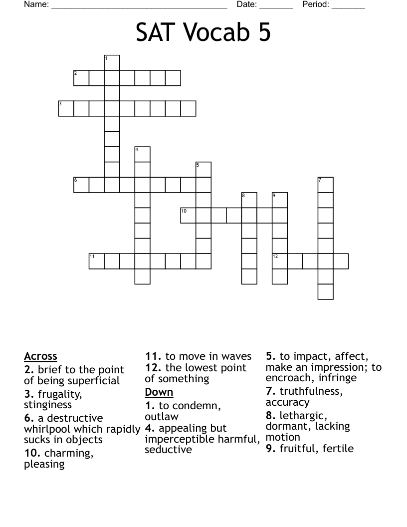 SAT Vocab 5 Crossword