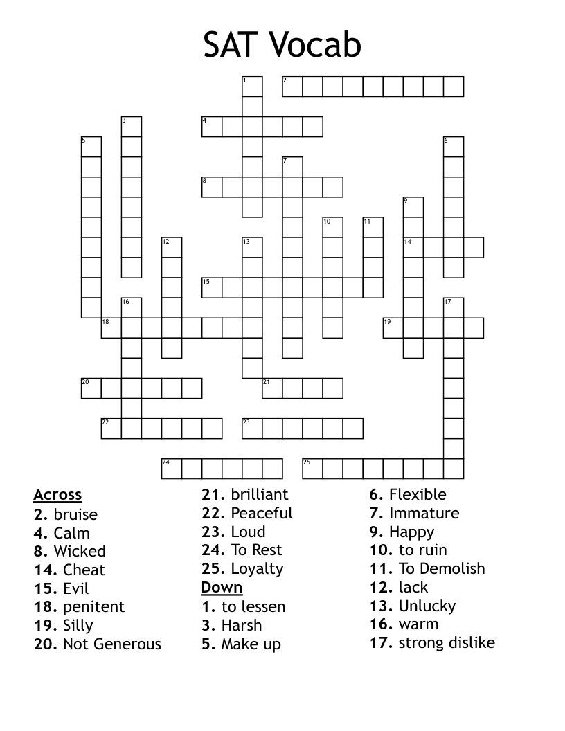 SAT Vocab Crossword