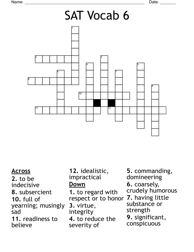 SAT Vocab 6 Crossword