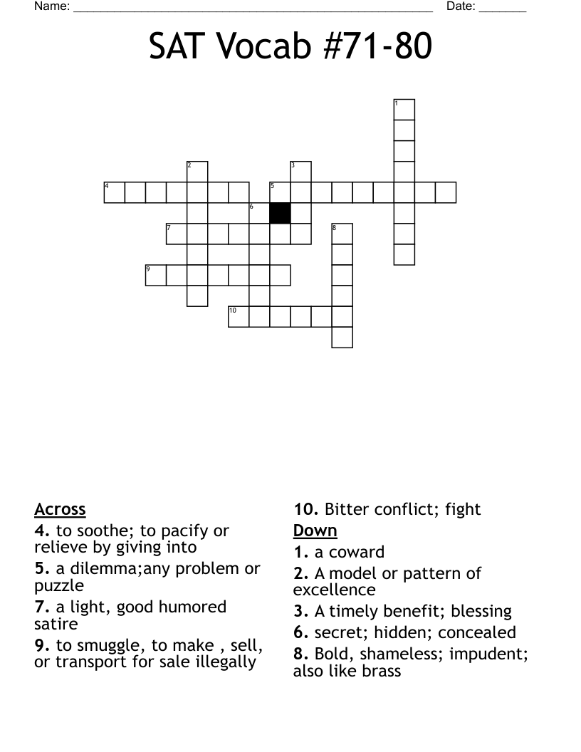 SAT Vocab #71-80 Crossword