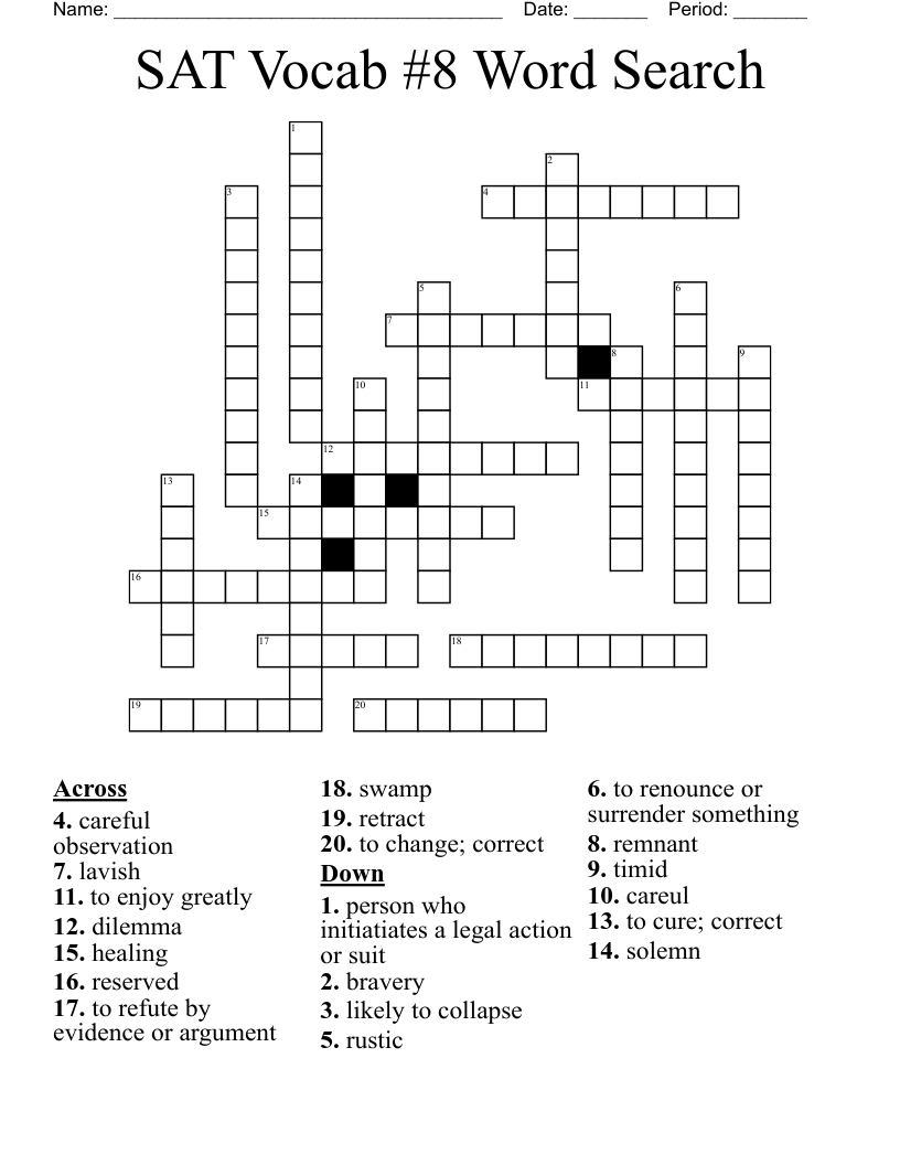 SAT Vocab #8 Word Search Crossword