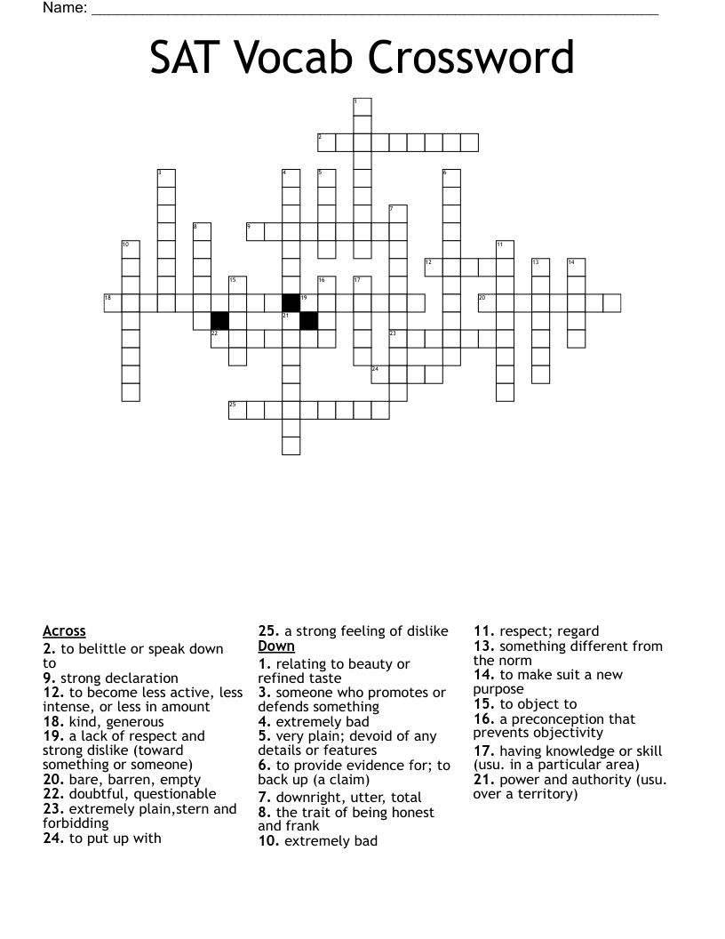 SAT Vocab Crossword