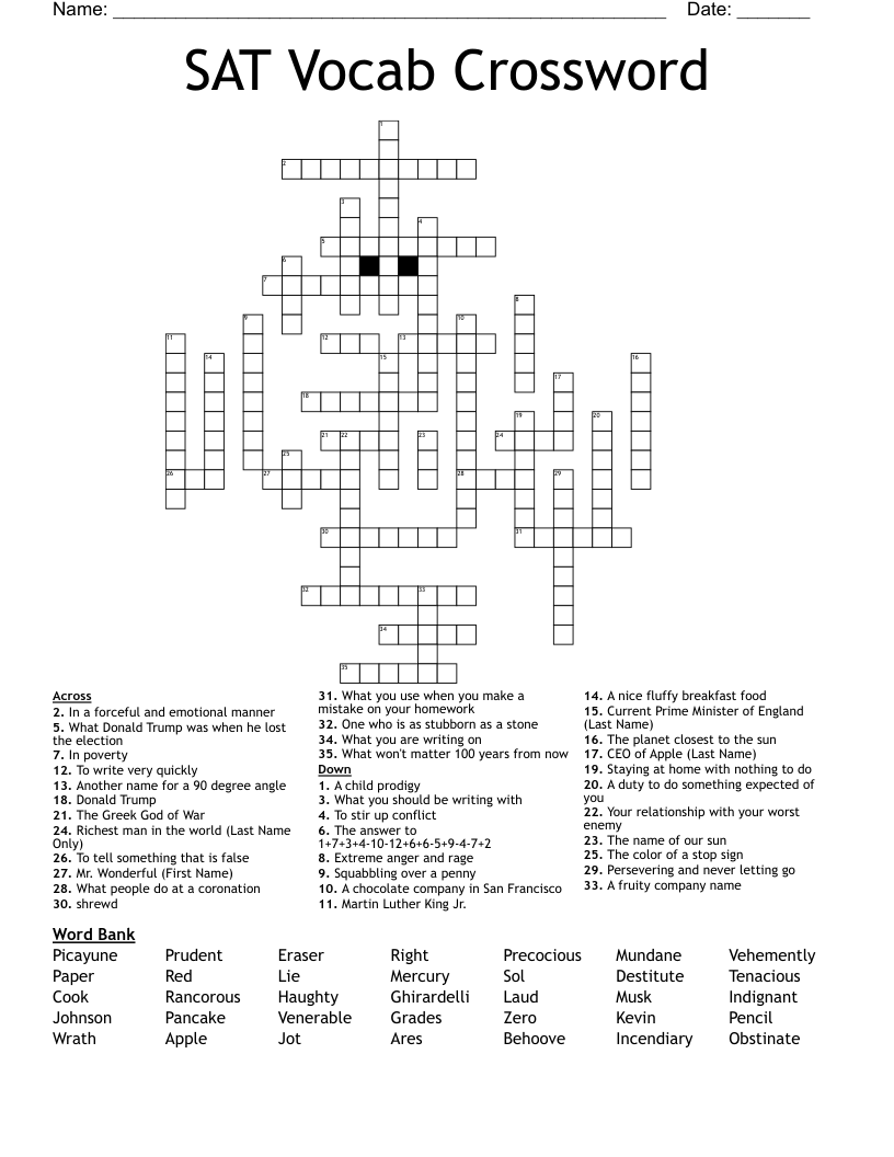 SAT Vocab Crossword