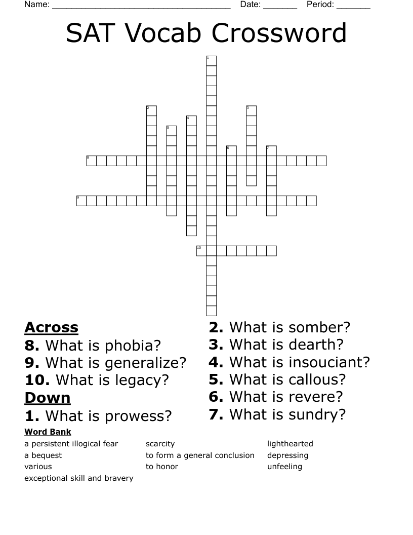 SAT Vocab Crossword