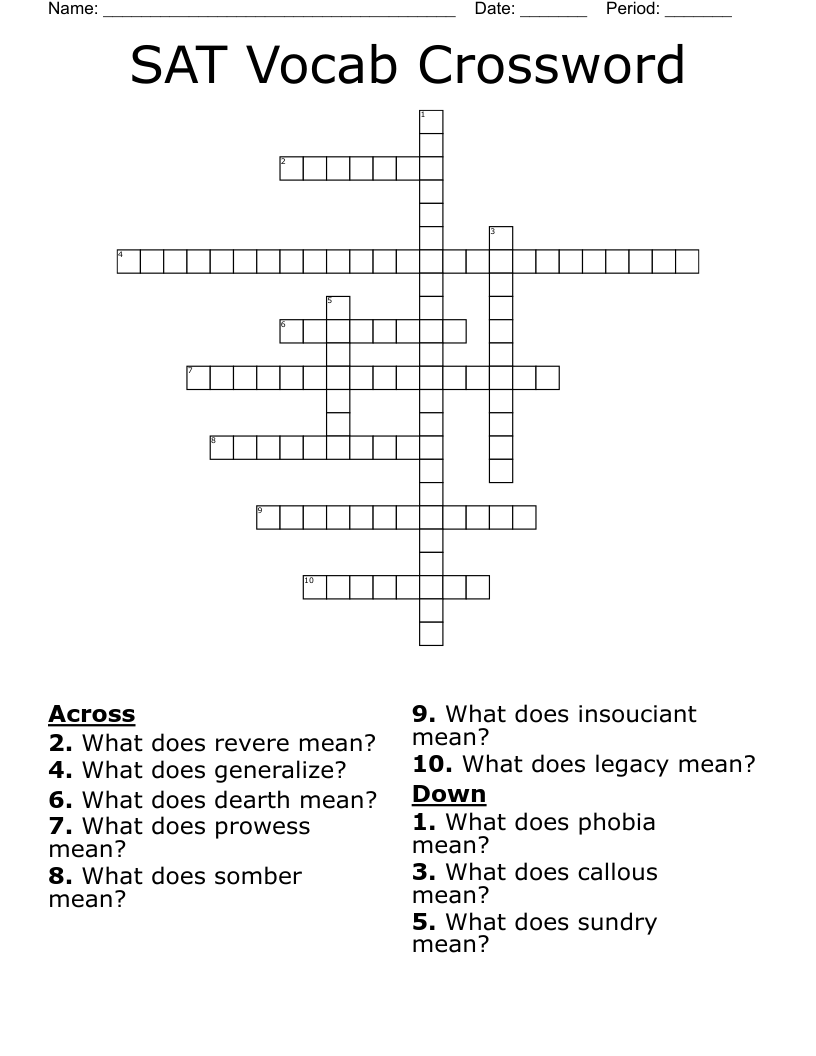 SAT Vocab Crossword