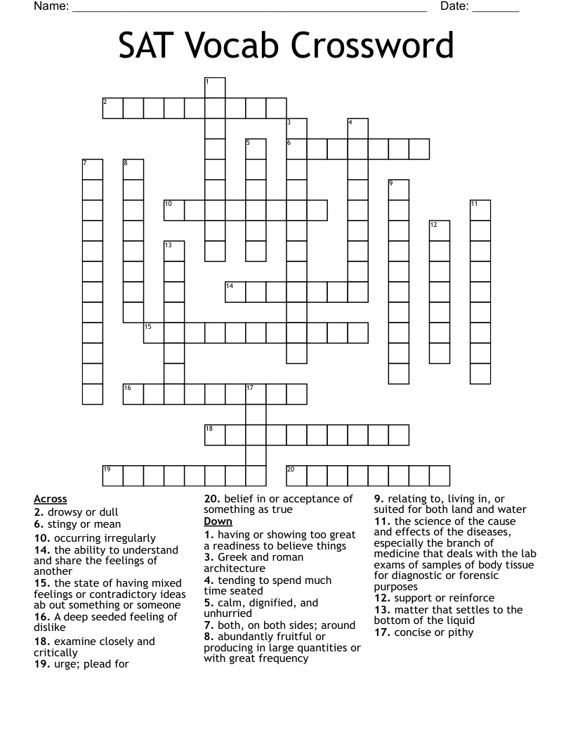 SAT Vocab Crossword
