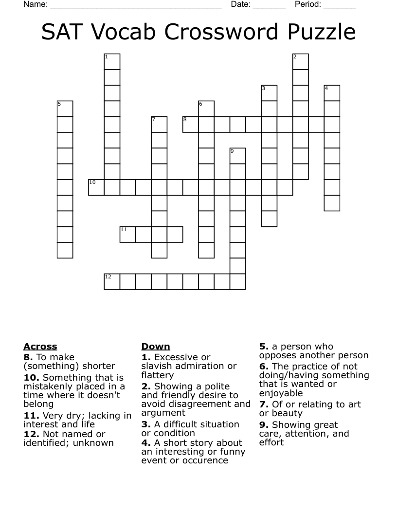 SAT Vocab Crossword Puzzle