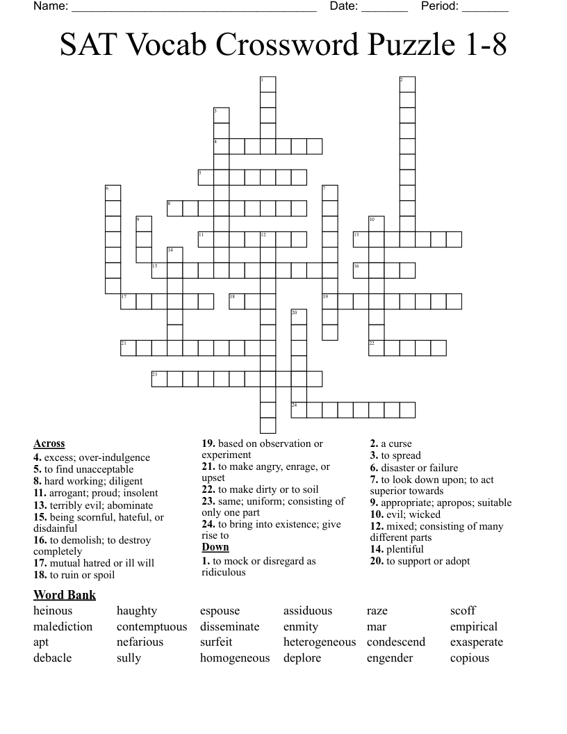SAT Vocab Crossword Puzzle 1-8