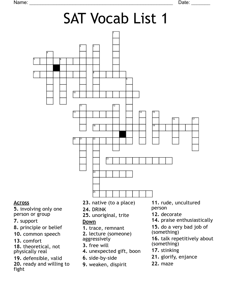 SAT Vocab List 1 Crossword