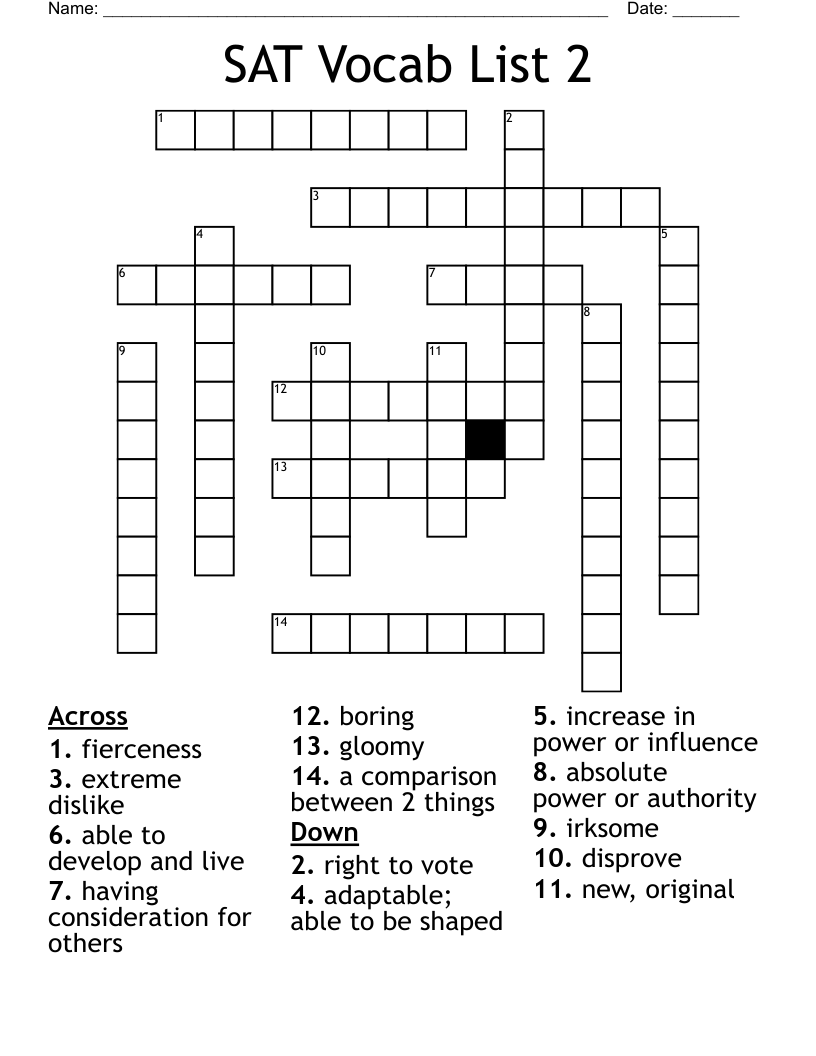 SAT Vocab List 2 Crossword