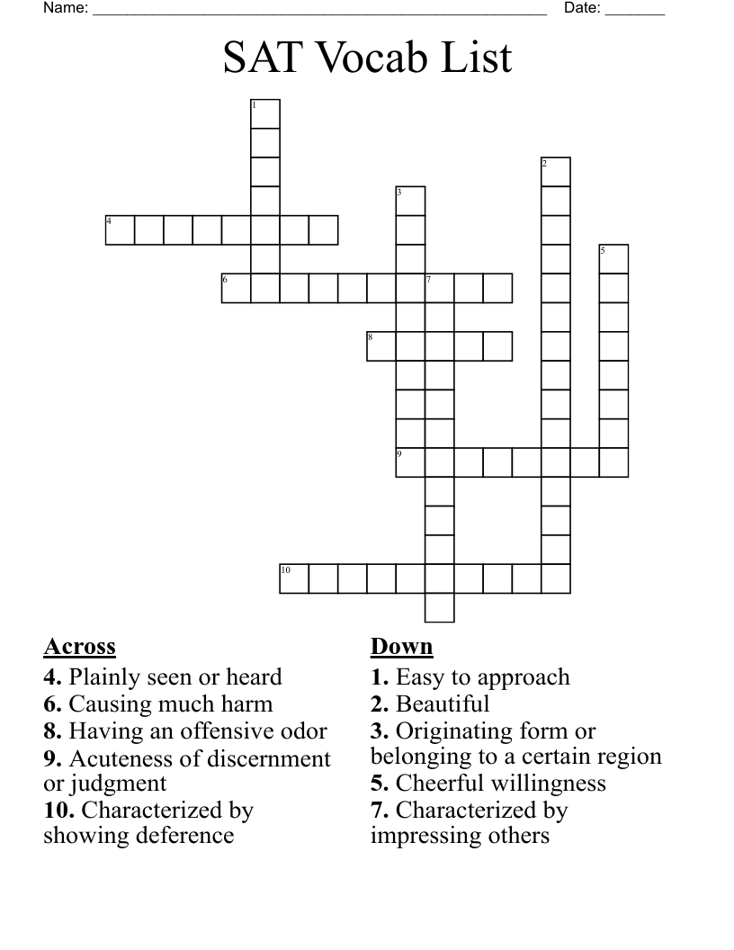 SAT Vocab List Crossword