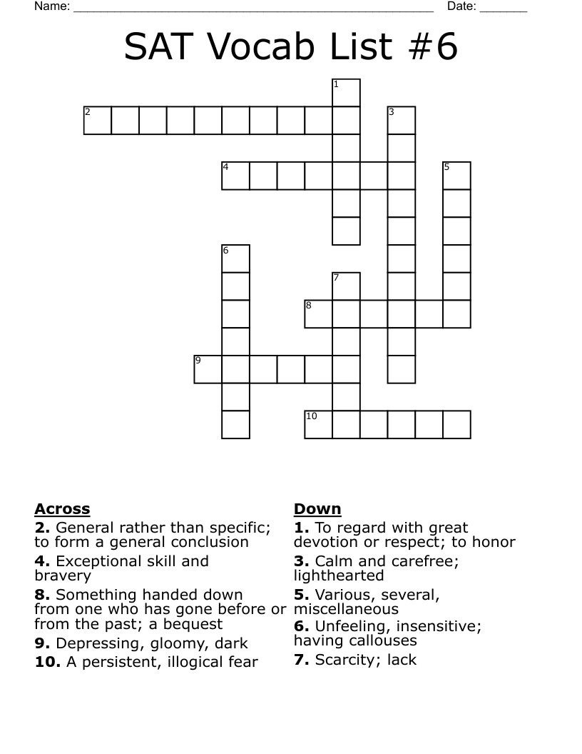 SAT Vocab List #6 Crossword