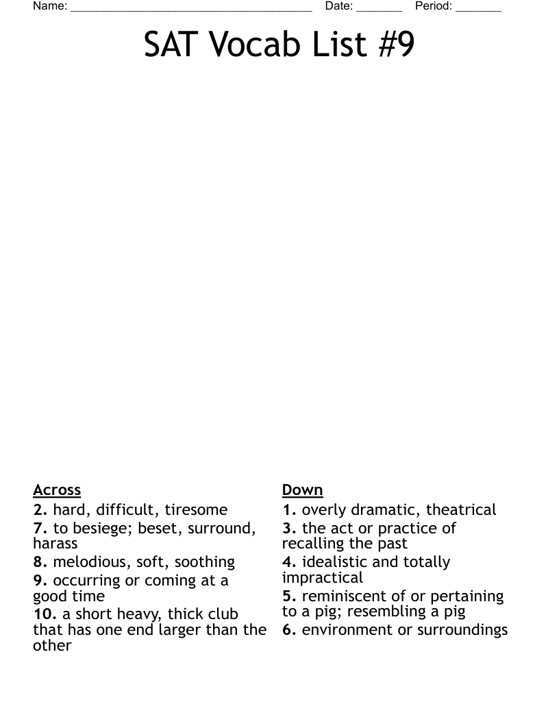 SAT Vocab List #9 Crossword