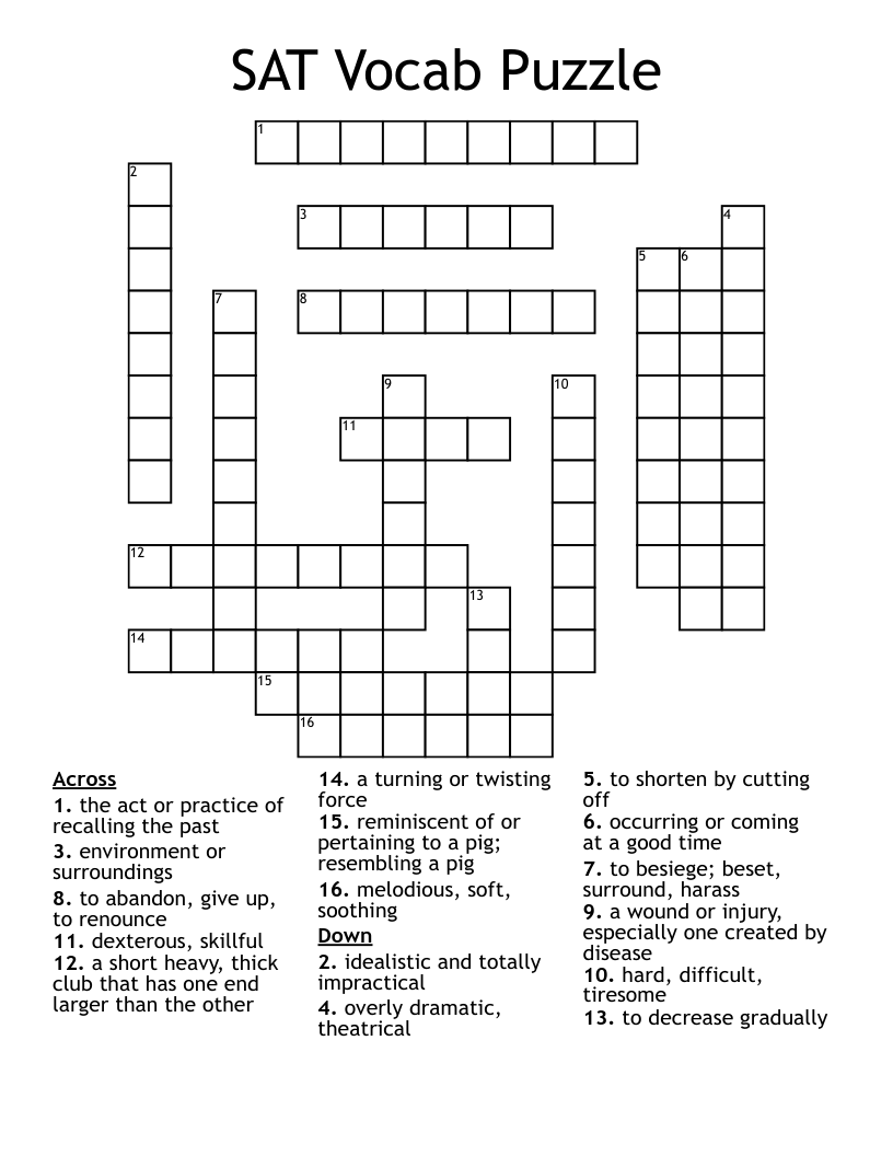 SAT Vocab Puzzle Crossword