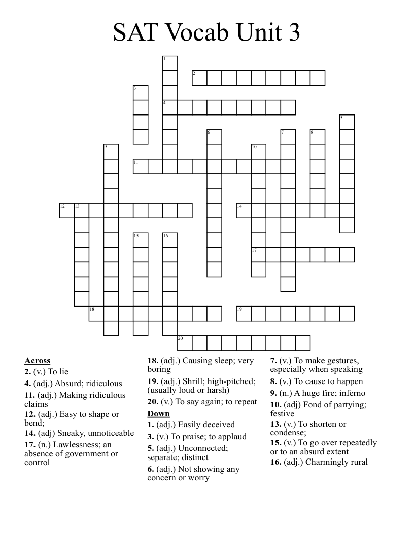 SAT Vocab Unit 3 Crossword