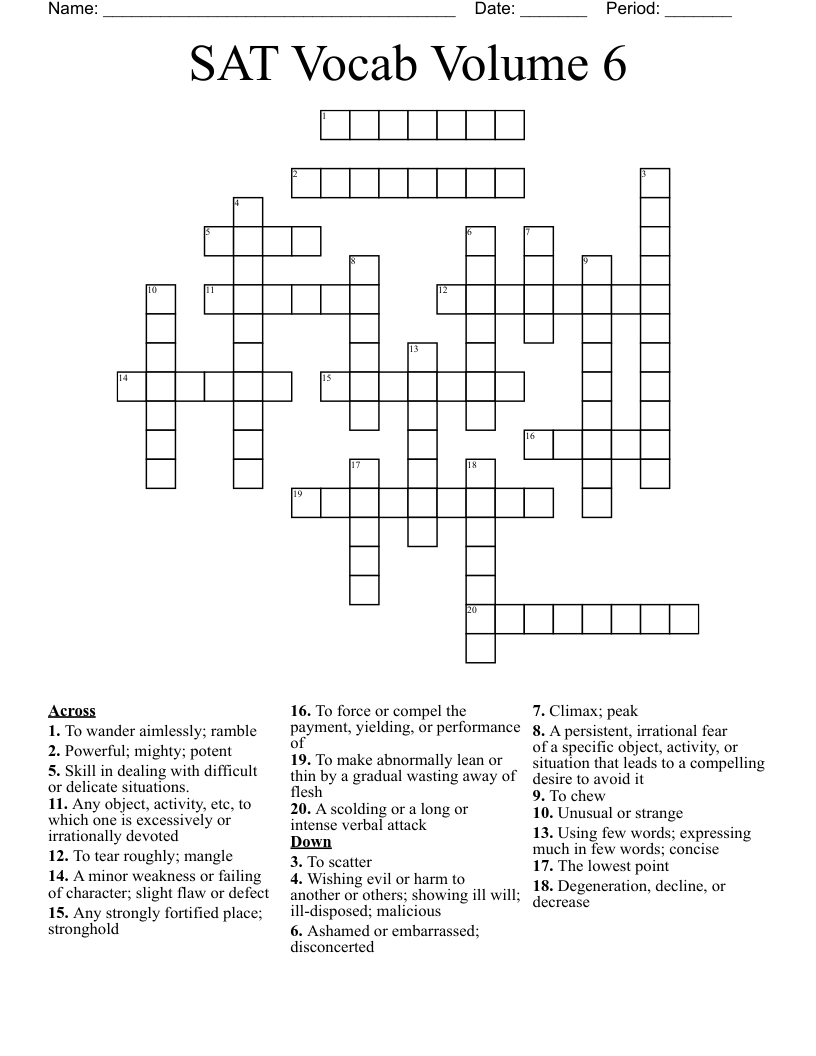 SAT Vocab Volume 6 Crossword