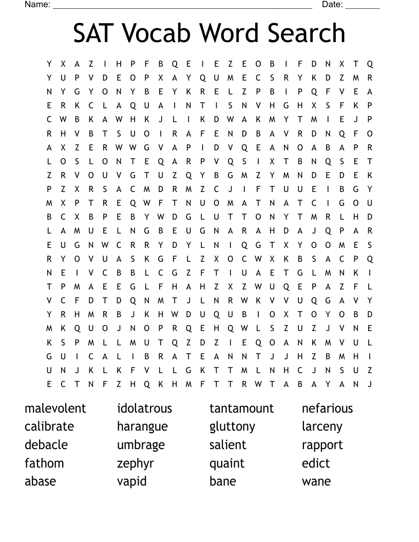 SAT Vocab Word Search