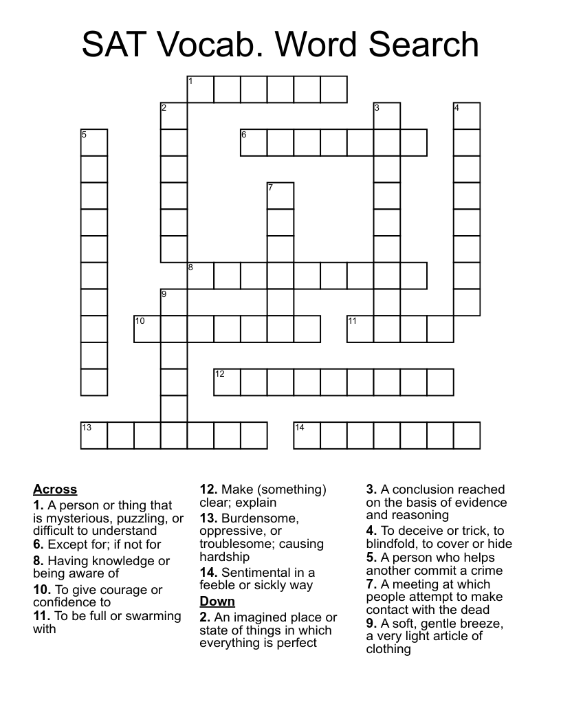 SAT Vocab. Word Search Crossword