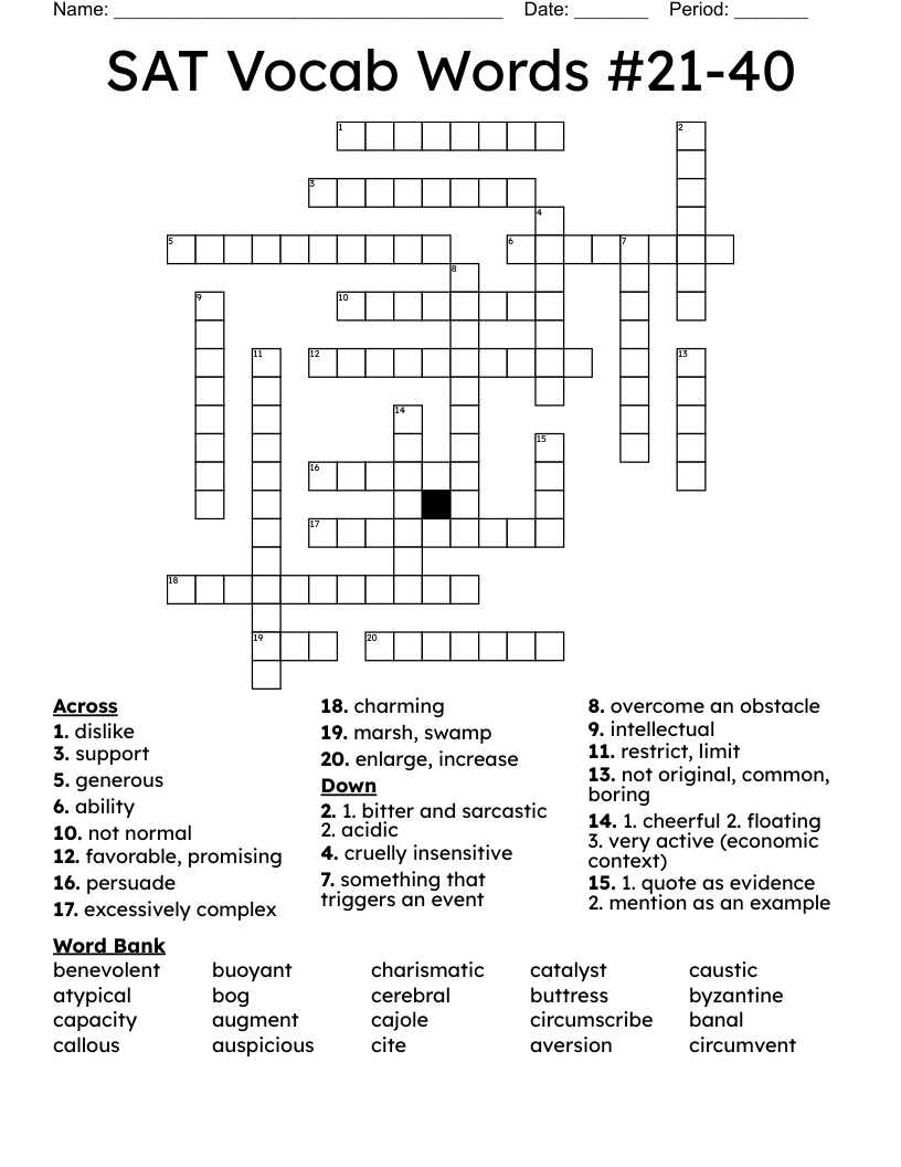 SAT Vocab Words #21-40 Crossword